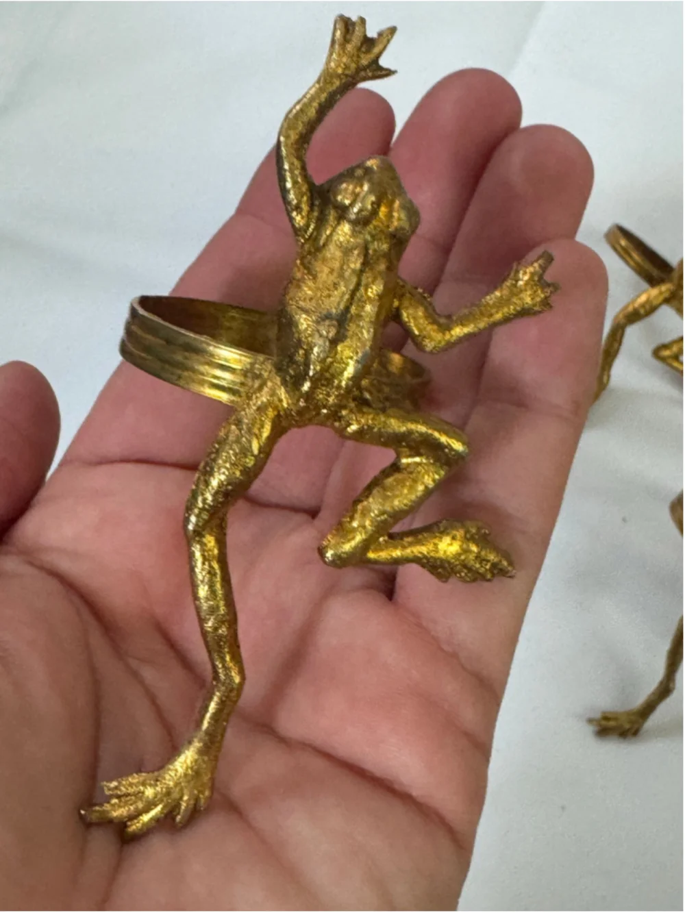 Gold Frog Napkin Rings Set of 8 Large Figural Frogs Table Decor